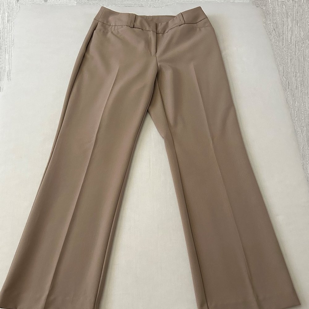 Alfani Women's Curvy Trouser Pants Tan Front Slash/Back Slit Pockets 4Short NWOT